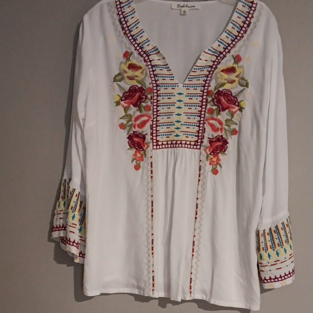 White Embroidered Top with Floral Design